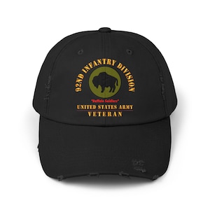 Boné unissex desgastado - Exército - SSI - 92ª Divisão de Infantaria - Soldados Buffalo - Veterano do Exército dos EUA