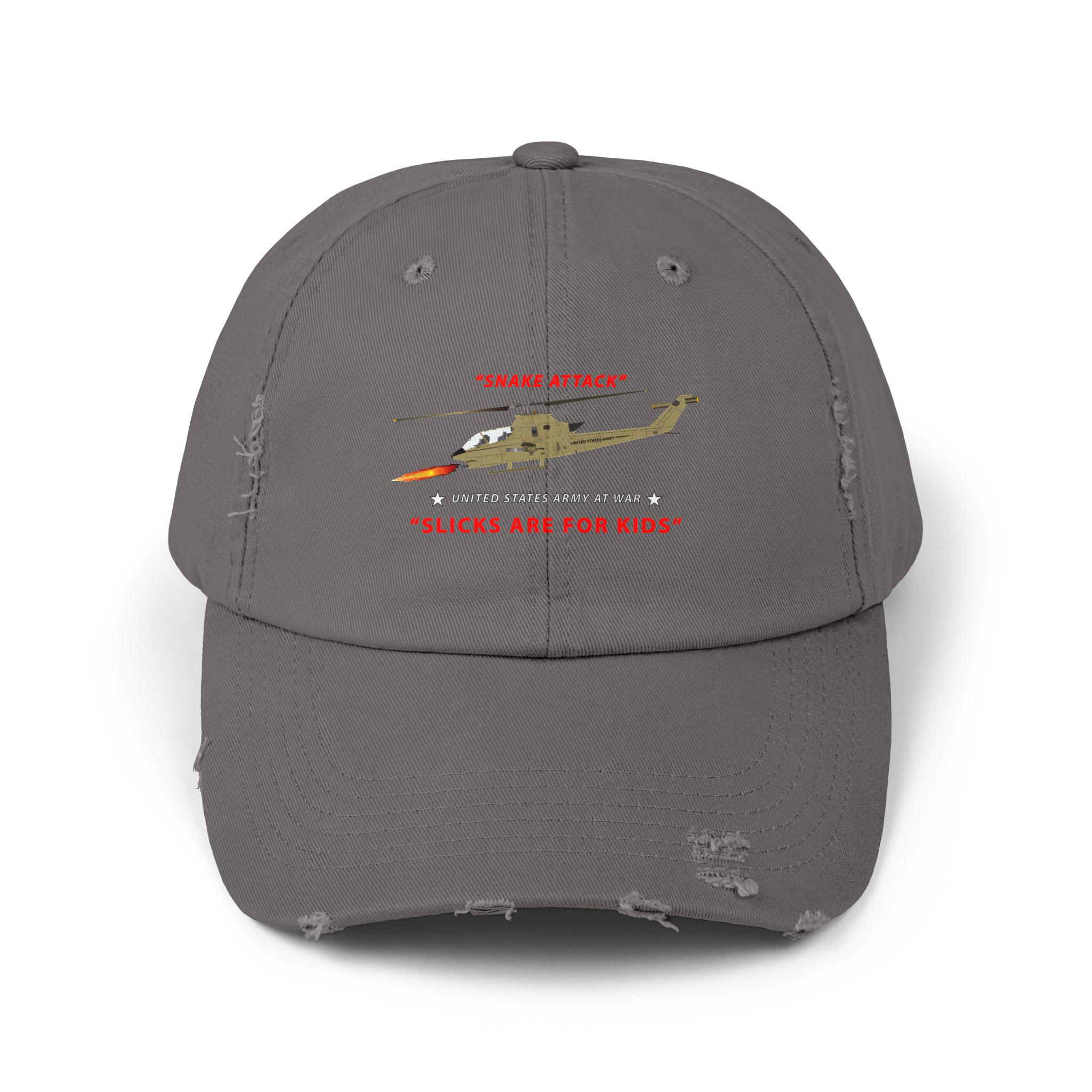Unisex Distressed Cap - Army - AH-1 Cobra - Snake Attack - Slicks