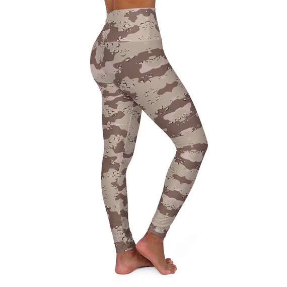 High Waisted Yoga Leggings Military Chocolate Chip Desert Camouflage 