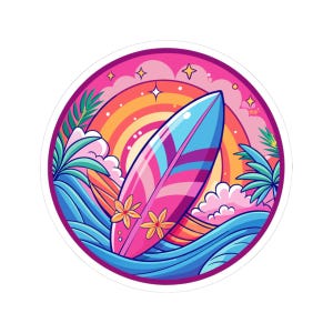 Kiss-Cut Stickers - Vibrant Surfboard