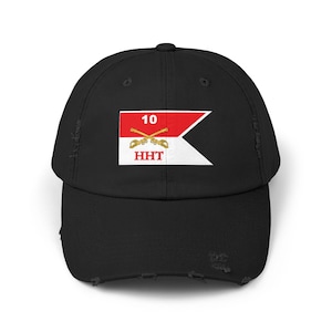 Unisex Distressed Cap  - Army - HHT - 10th Cavalry Guidon w White Boundaries