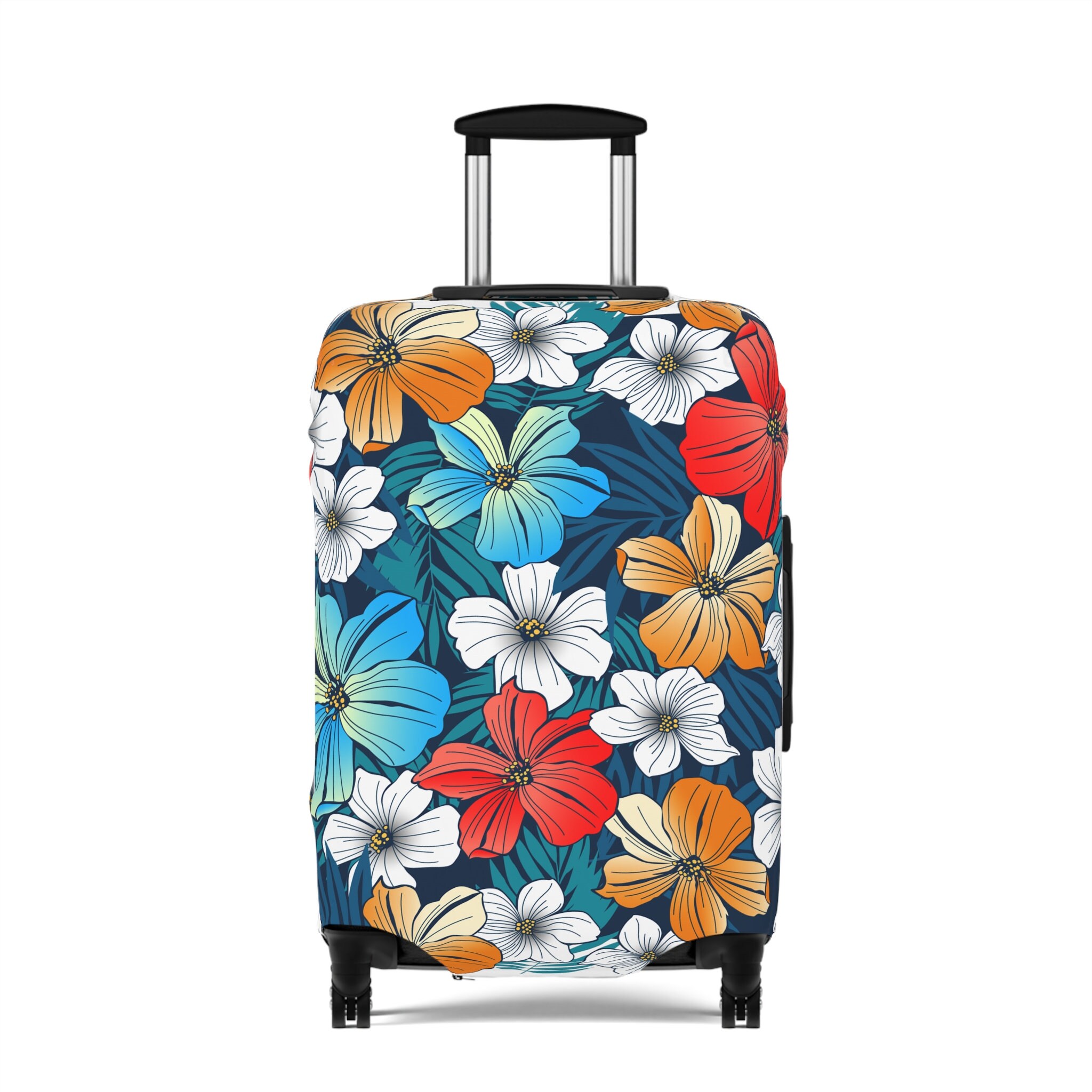 Luggage Cover - Bright Blue Beach Tropical Flowers