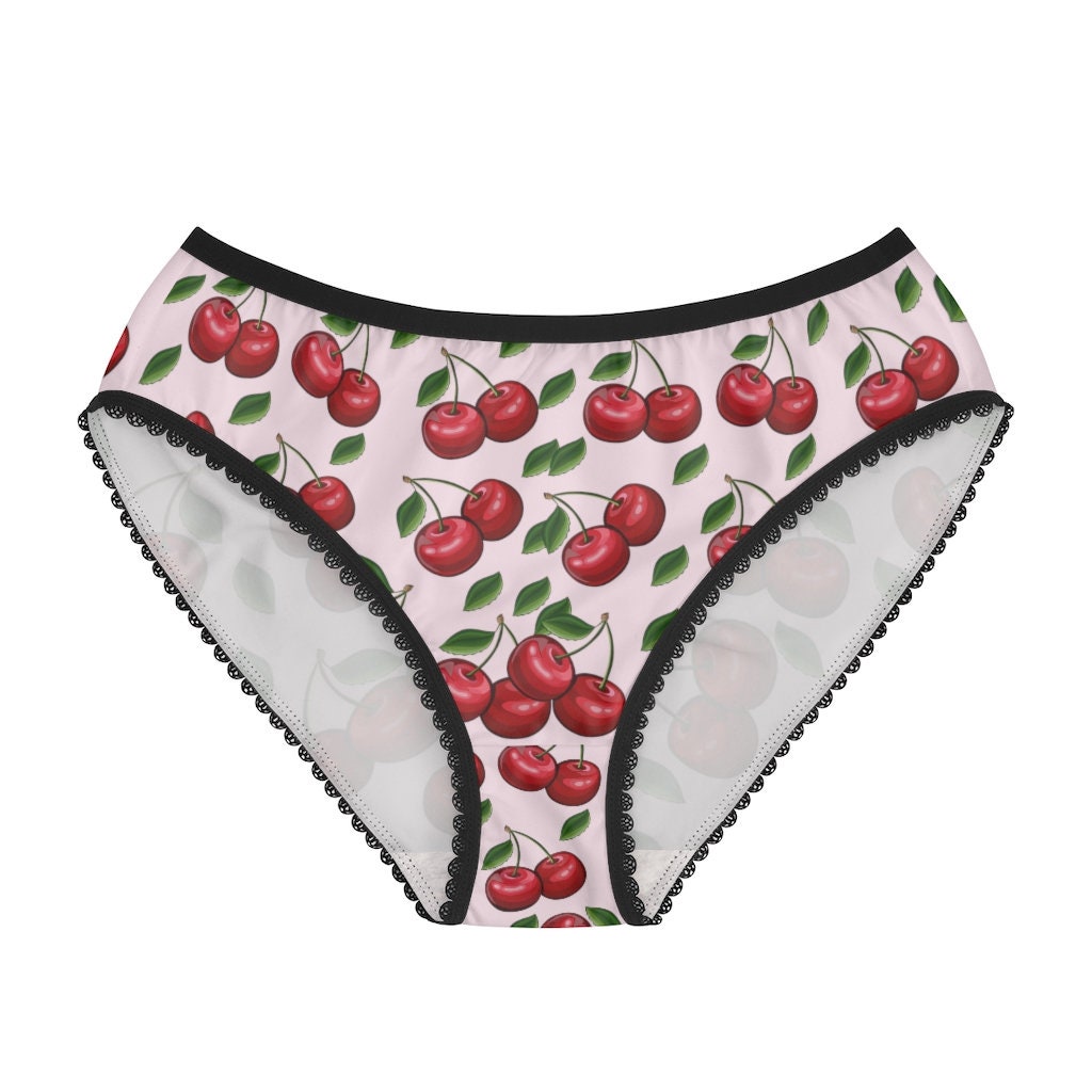 Cherry Panties, Cotton Fabric Panties, Mesh Pants, Cherry Print
