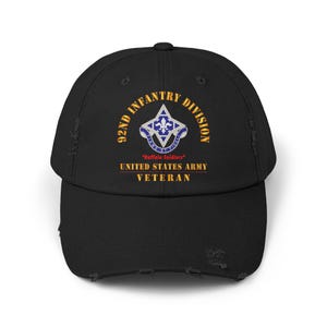 Boné unissex desgastado - Exército - DUI - 92ª Divisão de Infantaria - Soldados Buffalo - Veterano do Exército dos EUA