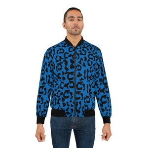 Men&#39;s AOP Bomber Jacket - Leopard Camouflage - Blue-Black