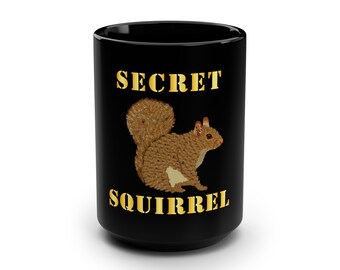 Black Mug 15oz - Emblem - Secret Squirrel with text