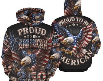 Orgulho de ser americano - Moletom com capuz masculino estampado com fogos de artifício, comemoração do 250º aniversário (tamanho EUA)