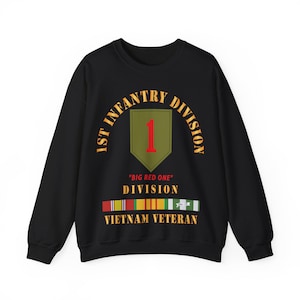 Sweat-shirt unisexe à col rond épais - SSI - 1re division d&#39;infanterie - Big Red - Vétéran du Vietnam avec barre VN SVC X 300