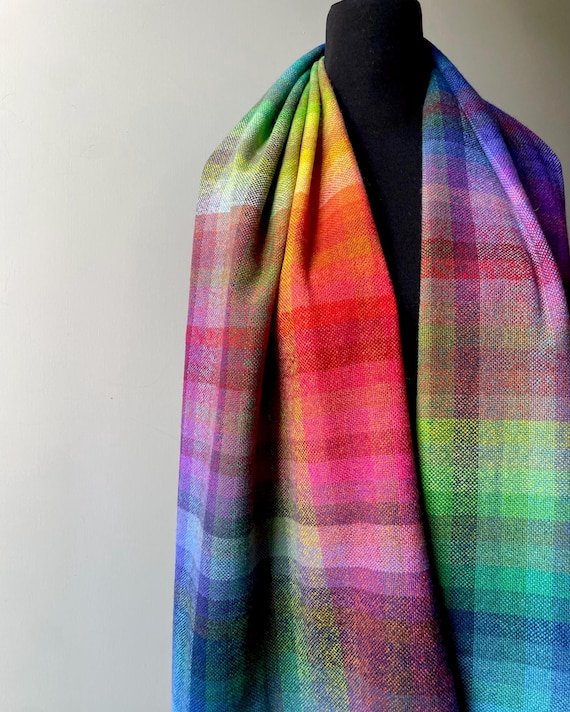 MADE TO ORDER Lambswool Hand woven lambswool rainbow scarf One of a kind heirloom shawl Handwoven wrap
