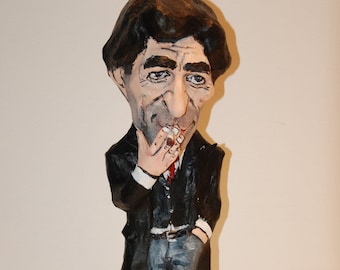 Joaquin Sabina Sculpture, Paper Mache character doll, musician caricature