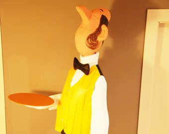 Butler statue, Paper mache, Waiter statue, Home Decor