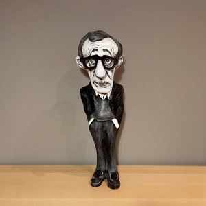Woody Allen, Handmade figurine, Wood Allen art, Paper mache sculpture