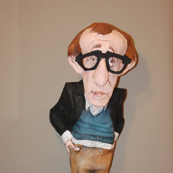 Woody Allen 85 cm, en couleur, figurine en papier mâché, grande taille