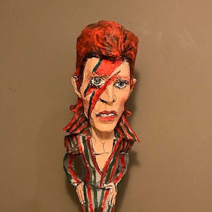 David Bowie inspired figurine, Handmade sculpture, Paper mache
