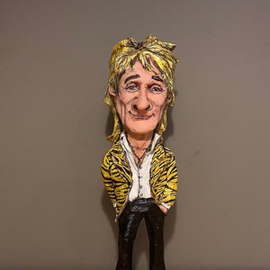 Rod Stewart figure, Handmade figurine, Paper mache, Musician gift, Singer figurine, Rock