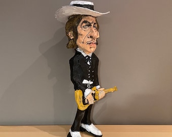 Bob Dylan Paper Mache Figurine - Handcrafted Music Inspired Sculpture