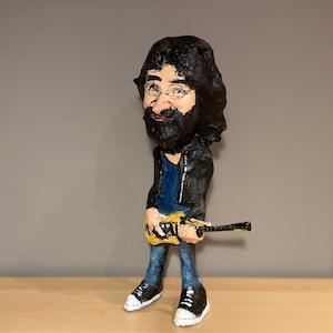 Handcrafted Paper Mache Jerry Garcia Guitarist Figurine - Unique Music Lover Gift