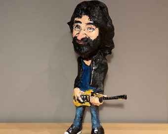 Handcrafted Paper Mache Jerry Garcia Guitarist Figurine - Unique Music Lover Gift