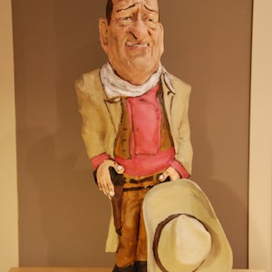 John Wayne sculpture, John Wayne gifts, Handmade paper mache figure