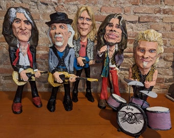 Aerosmith sculptures, Rock music, Handmade paper mache figurines, Aerosmith band, Steven Tyler