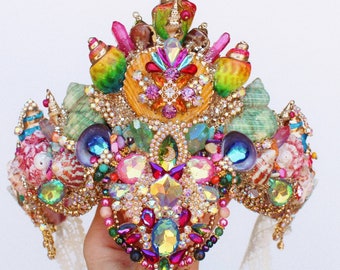 Hand beaded rainbow Queen crown