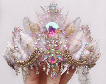 Large pastel crystal mermaid crown