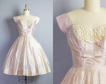 1950s Shelf Bust Silk Party Dress/ XS (33b/25W)