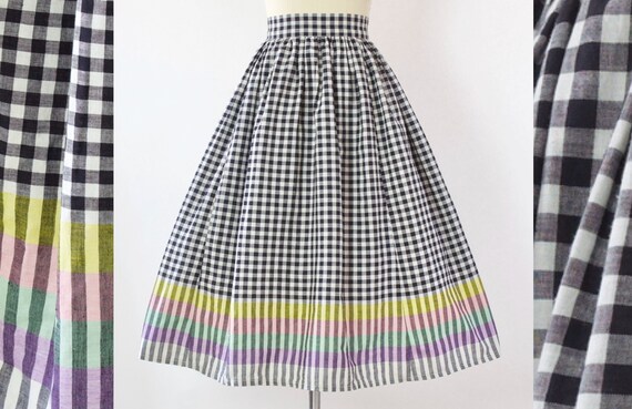 50s Rainbow Gingham Cotton Skirt | XS