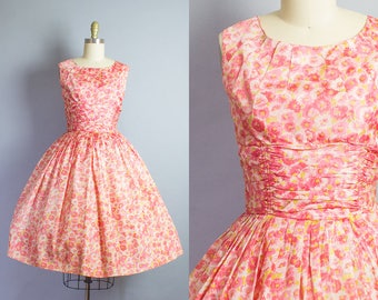 1950s Floral Shelf Bust Party Dress/ Small (35B/26W)