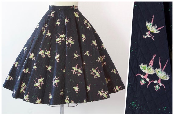 1950s Quilted Ballerina Print Skirt