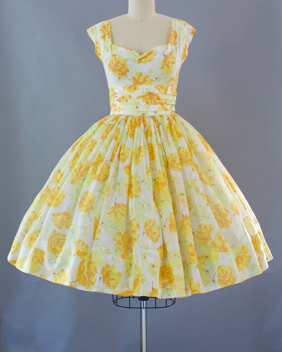 1950s Rose Print Dress | XS/S