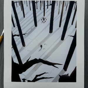 A Long Journey, Winter [ARTEMIS] | Original Character Art  Fantasy Art Illustration | Forest art | Fantasy print | Large Giclee Print | Snow
