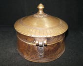 Old Nepal Hindu Ethnic Heavy Brass Tea Caddy or Spice Box