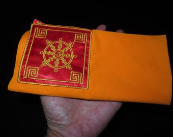 Nepal Tibet Buddhist Orange Color Dharma Wheel Image Mantras Book Wrapping Cloth (i5)
