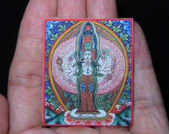 Nepal Tibet boeddhistisch bedrukt canvas Avalokiteshvara Mini Thangka Thanka (c17)