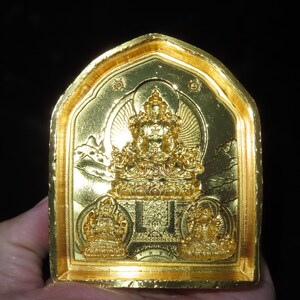 Exquisite 9cm Buddhist Gilt Copper Alloy Long Life Three Deities Tsa-Tsa Maker Mold Mould (s12)