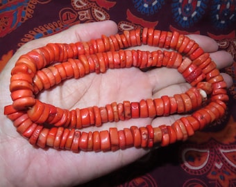 Nepal Tibet Buddhist Button Shaped Red Bamboo Coral Beaded Necklace (p7)