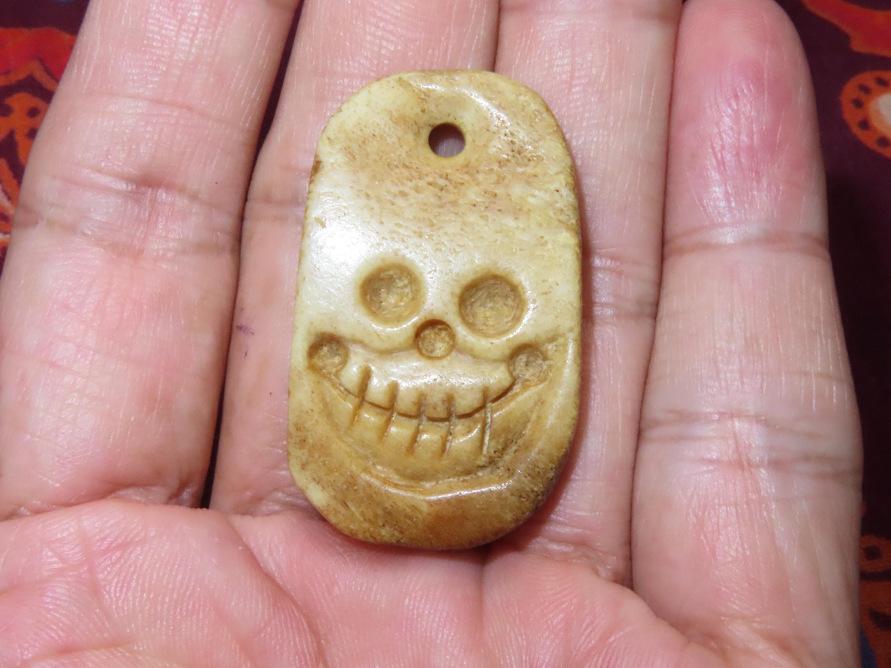 Nepal Tibet Buddhist Carved Kapala Yak Bone Citipati Skull Ornament Pendant (a1)
