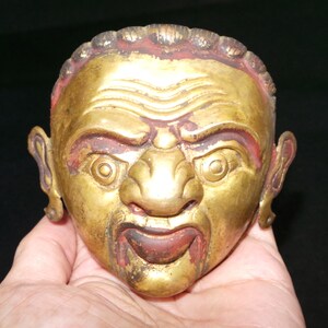 Alte Nepal Tibet tantrischen buddhistischen Lg vergoldet Bronze zornig Arhat Kopf Anhänger ich