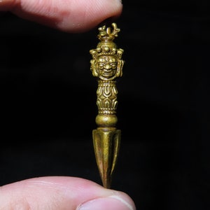 Nepal Tibet Buddhist Copper Three-Faced Mahakhala Phurba Talisman Pendant c9 zdjęcie 1