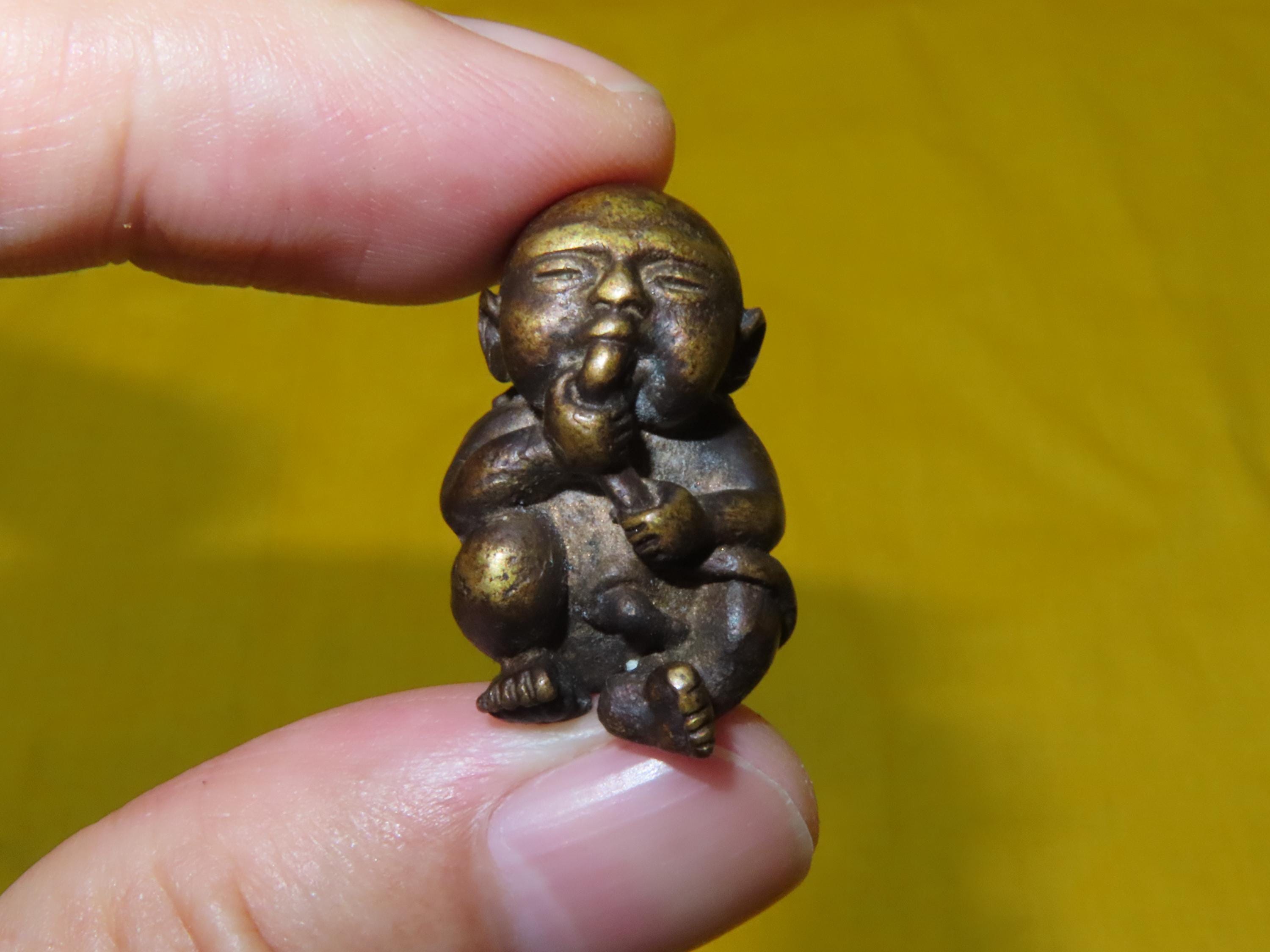 【20mm】Pachysoma striatum パキソマ フンチュウ 標本 Thai Khmer Bronze Kuman Thong Miniature Amulet Statue Lucky Wealth