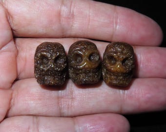 3x Nepal Tibet Buddhist Carved Yak Bone Citipati Skull Head Prayer Beads (v6)