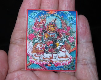 Toile imprimée bouddhiste Népal Tibet blanc Jambhala Mini Thangka Thanka (c10)