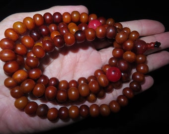 Nepal Tibet Buddhist 10.5mm 108 Apple Shaped Brown Yak Bone Mala Prayer Beads (h21)