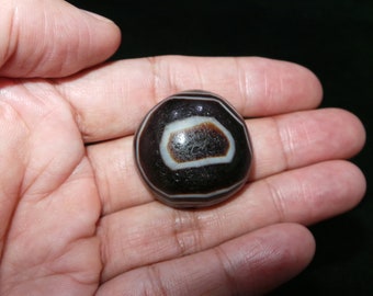 Old Nepal Tibet Ethnic Round Shaped Black Goat Eyed Agate Cabochon Bead (b9)