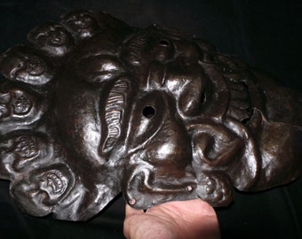 Old Nepal Tibet Large Black Bronze Wrathful Mahakhala Wall Mask