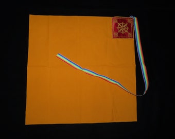 Nepal Tibet Buddhist Orange Color Dharma Wheel Image Mantras Book Wrapping Cloth (i1)