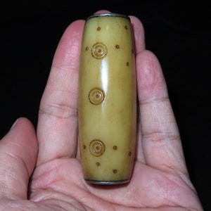 Grand Népal Tibet Bouddhiste Yak Os Mantra Points Talisman Dzi Perle (s1)
