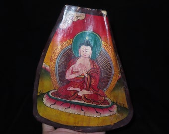 Old Nepal Tibet Buddhist Hand Painted Buddha Yak Bone Thangka Tangka