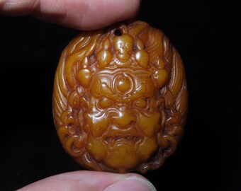 Nepal Tibet Buddhist Carved Yak Bone Mahakhala Head Ornament Talisman Pendant (s6)